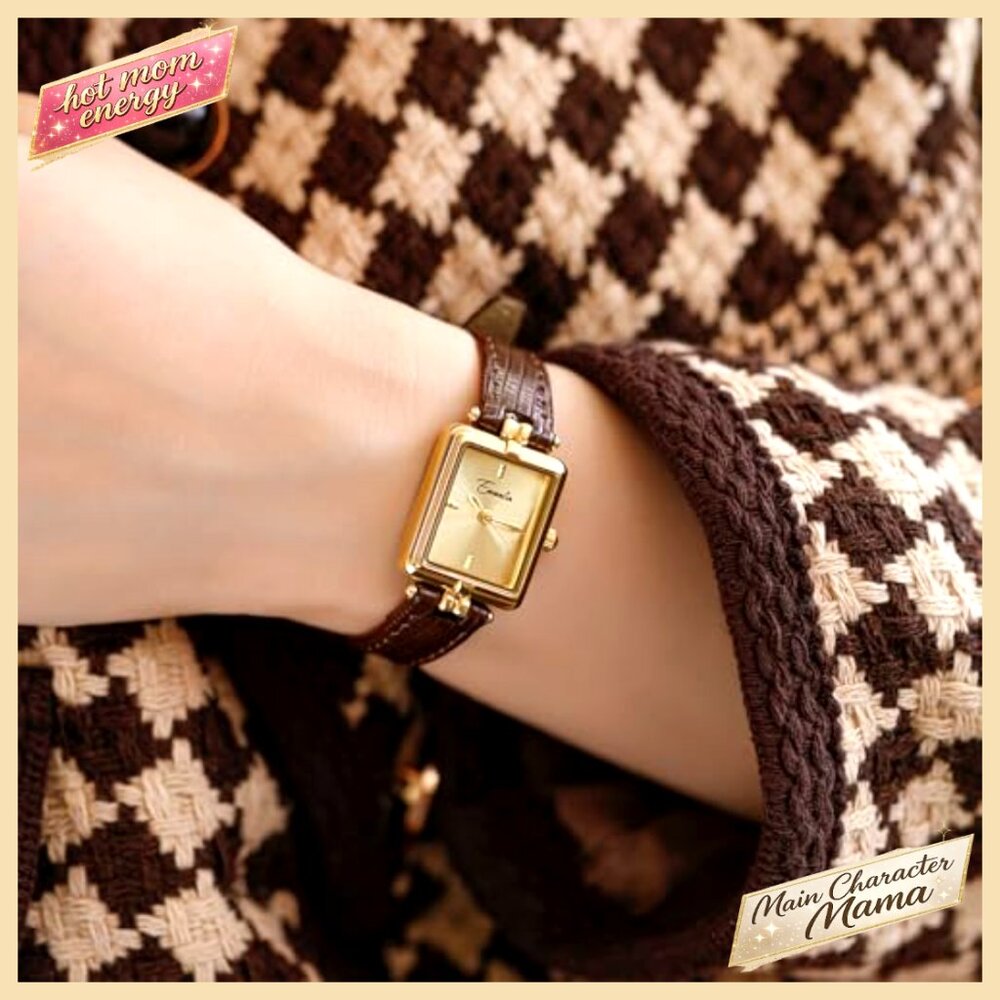 Vintage Rectangular Quartz Watch Leather Band Wat… - image 4
